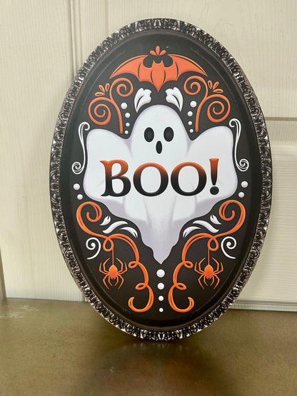 13 Inch Ghost "BOO" Oval Wood Sign