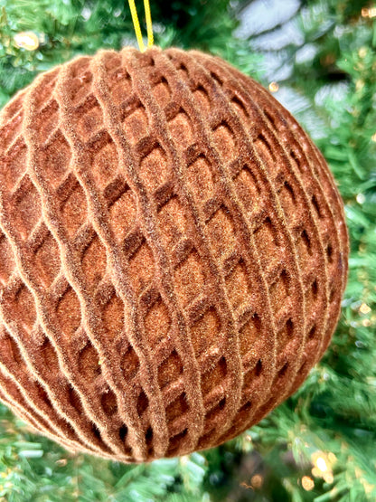 6 Inch Brown Flocked Ball Ornament