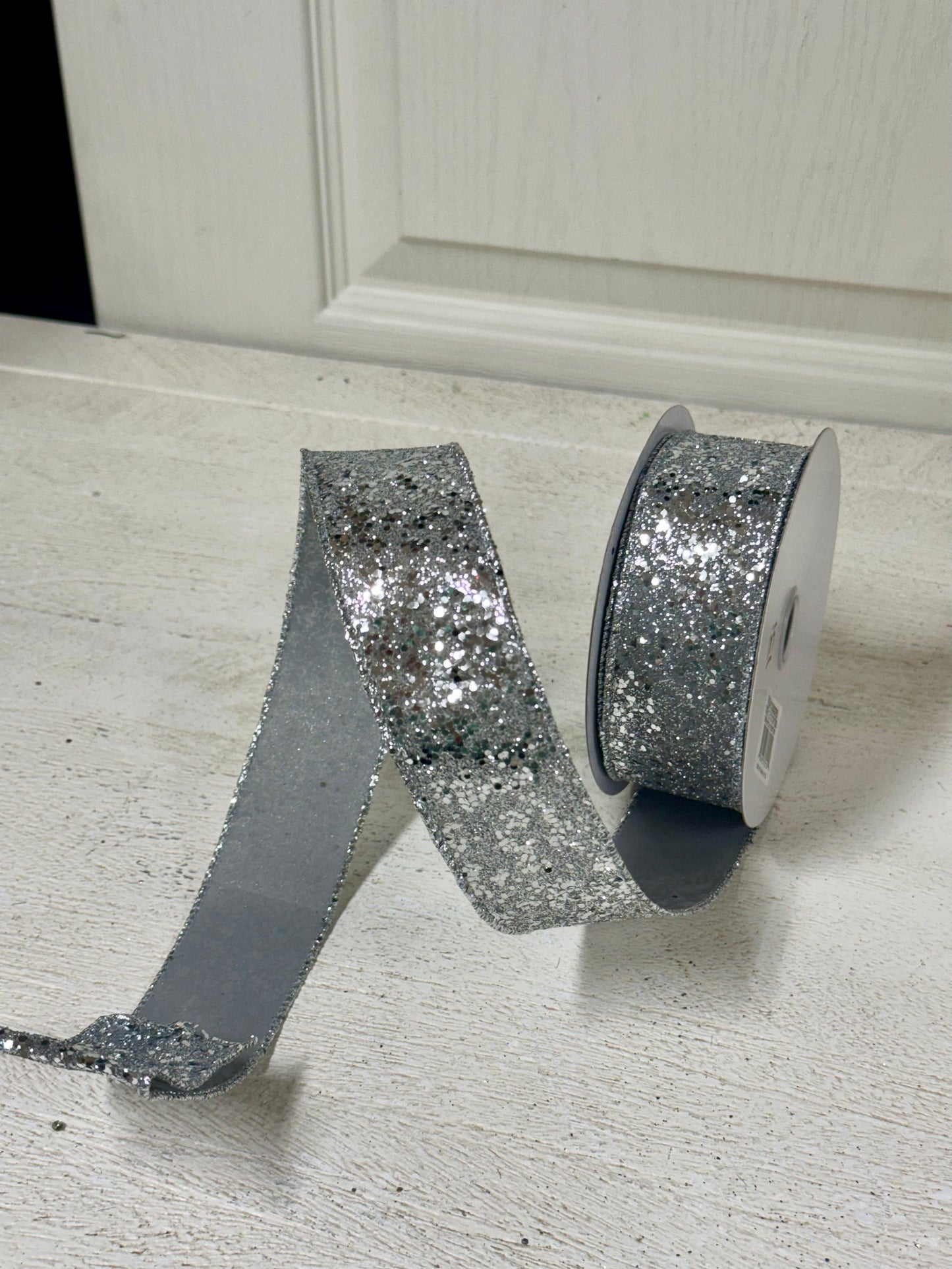 1.5 Inch By 10 Yard Silver Large Glitter Ribbon