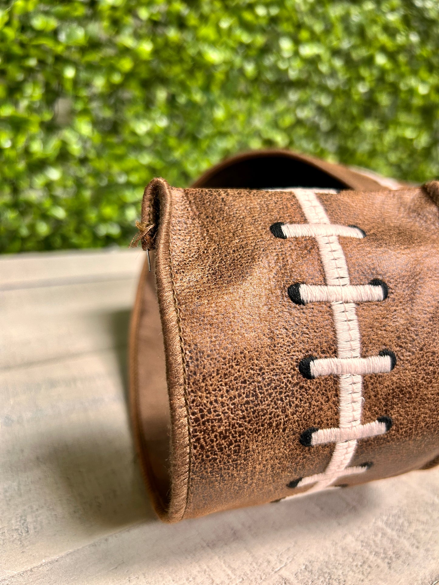 John Mark Enterprises 4 Inch By 5 Yard Embroidered Football Stitch Dupioni Fused Ribbon