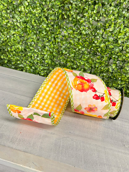 4 Inch By 5 Yard Summer Rose Nasturitum Ribbon