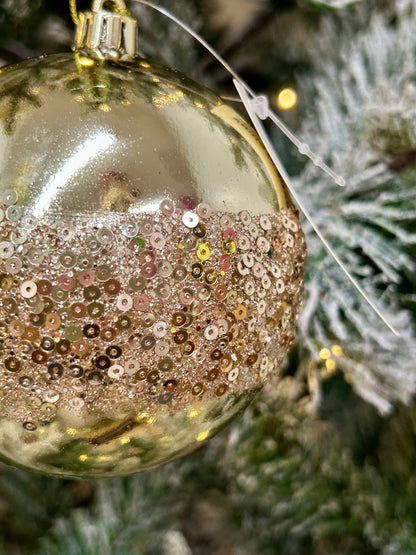4 Inch Champagne Sequin Ball Ornament