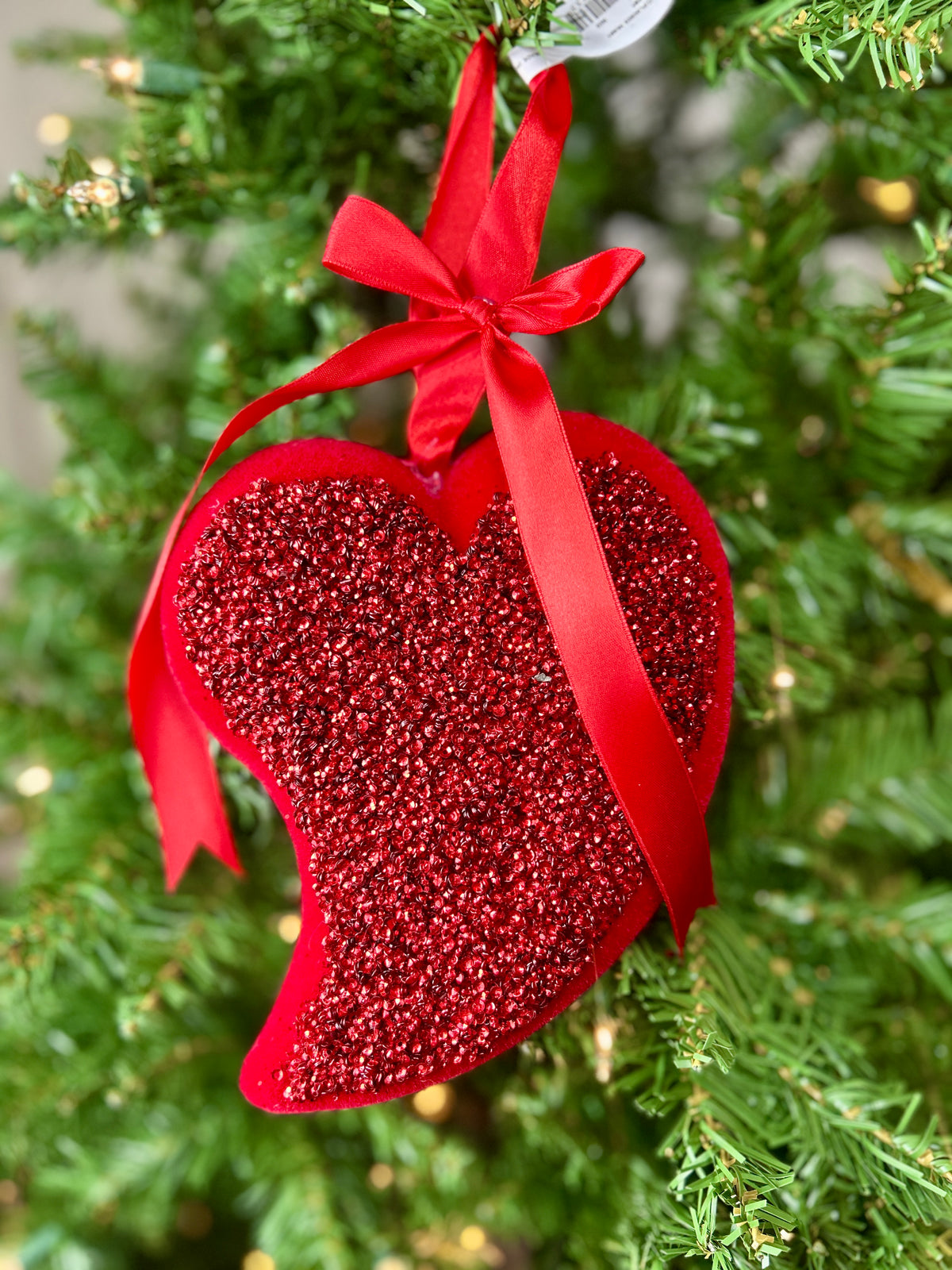 7 Inch Glitter Flocked Heart Ornament Two Styles