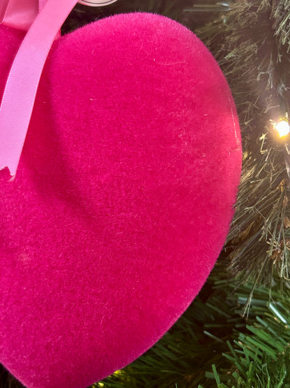 9 Inch Pink Flocked Heart Hanging Ornament