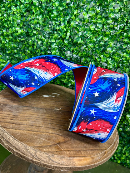 2.5 Inch By 10 Yard Patriotic Cosmic Stars Fused Ribbon