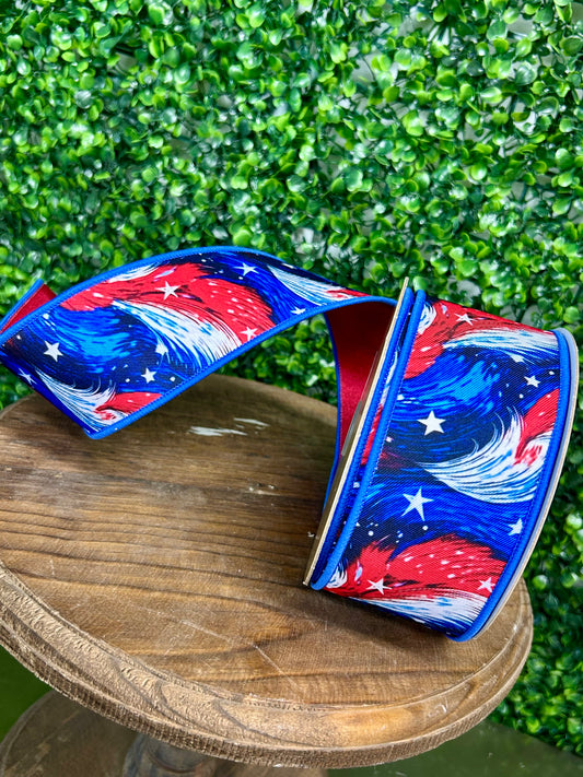 2.5 Inch By 10 Yard Patriotic Cosmic Stars Fused Ribbon
