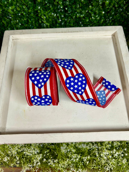 2.5 Inch By 10 Yard Stars In Heart And Vertical Stripe Ribbon
