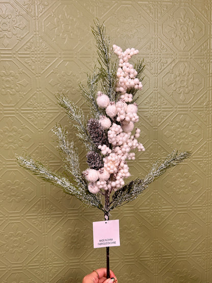28 Inch White Berry Pinecone With Snow Spray