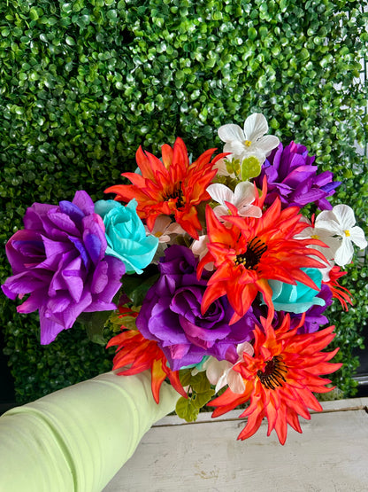 24 Inch Purple Orange And Aqua Rose Dahlia And Hydrangea Bush