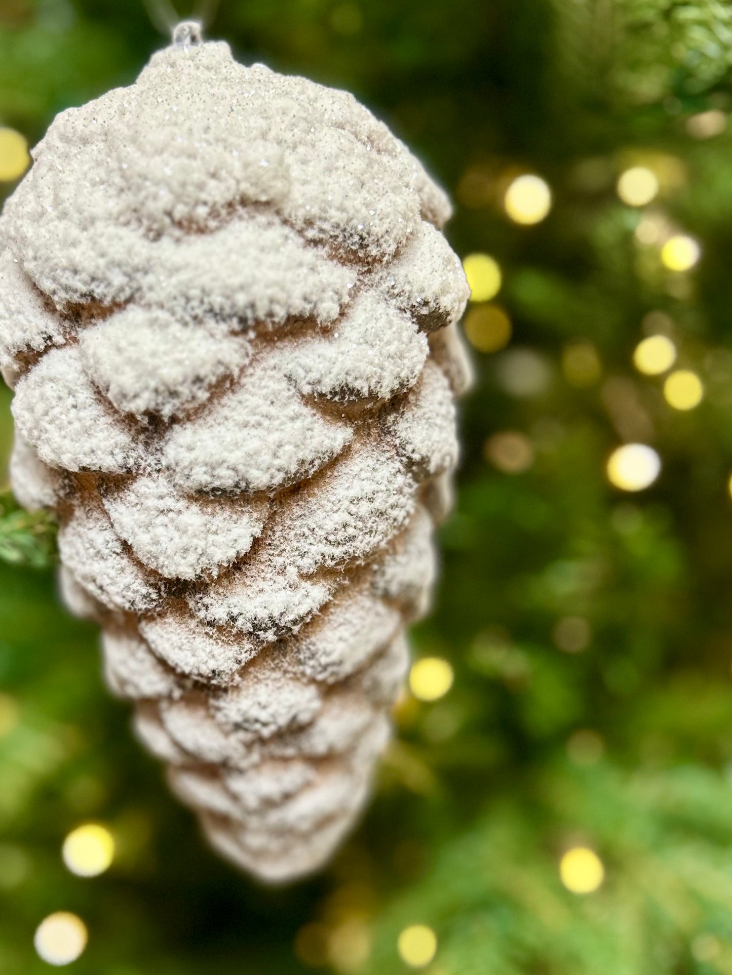 7 Inch White And Brown Pinecone With Snow Ornament