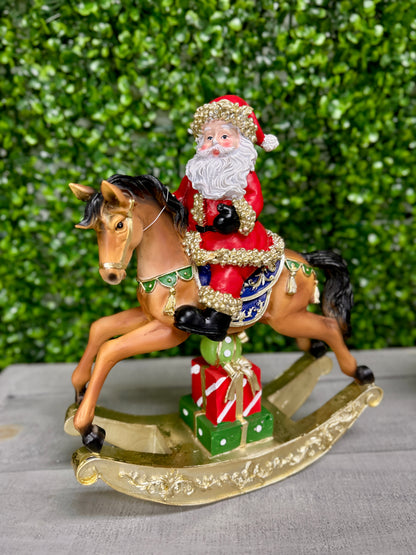 11 Inch Resin Holiday Santa Riding On Deer And Horse Two Styles