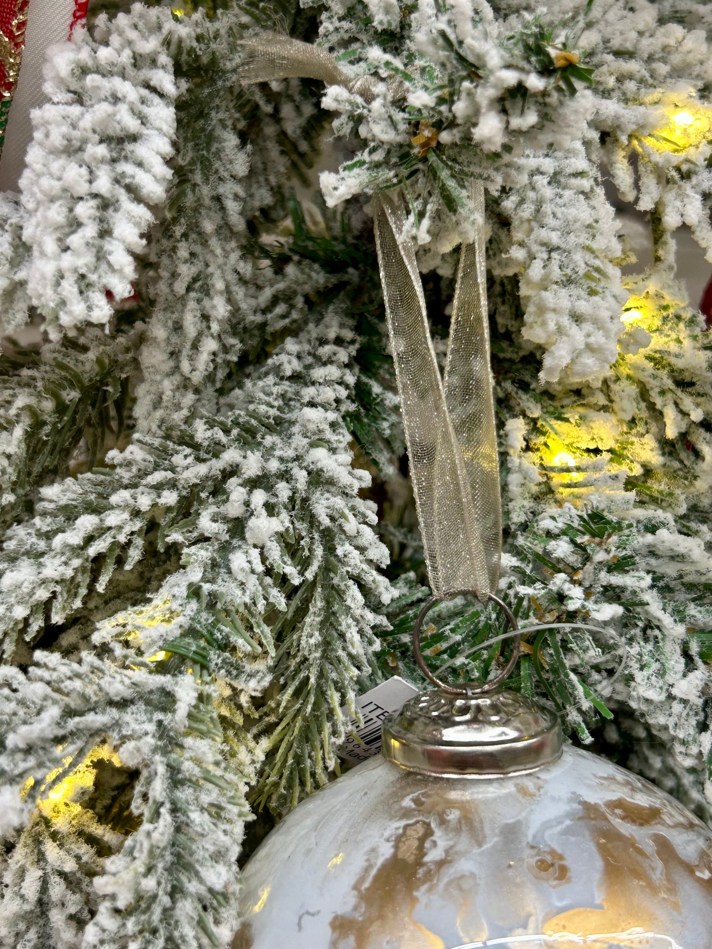 4 Inch White Gold And Silver Marble Glass Ball Ornament