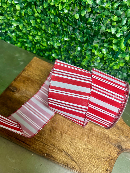 2.5 Inch By 10 Yard Red And White Vertical Stripe Ribbon
