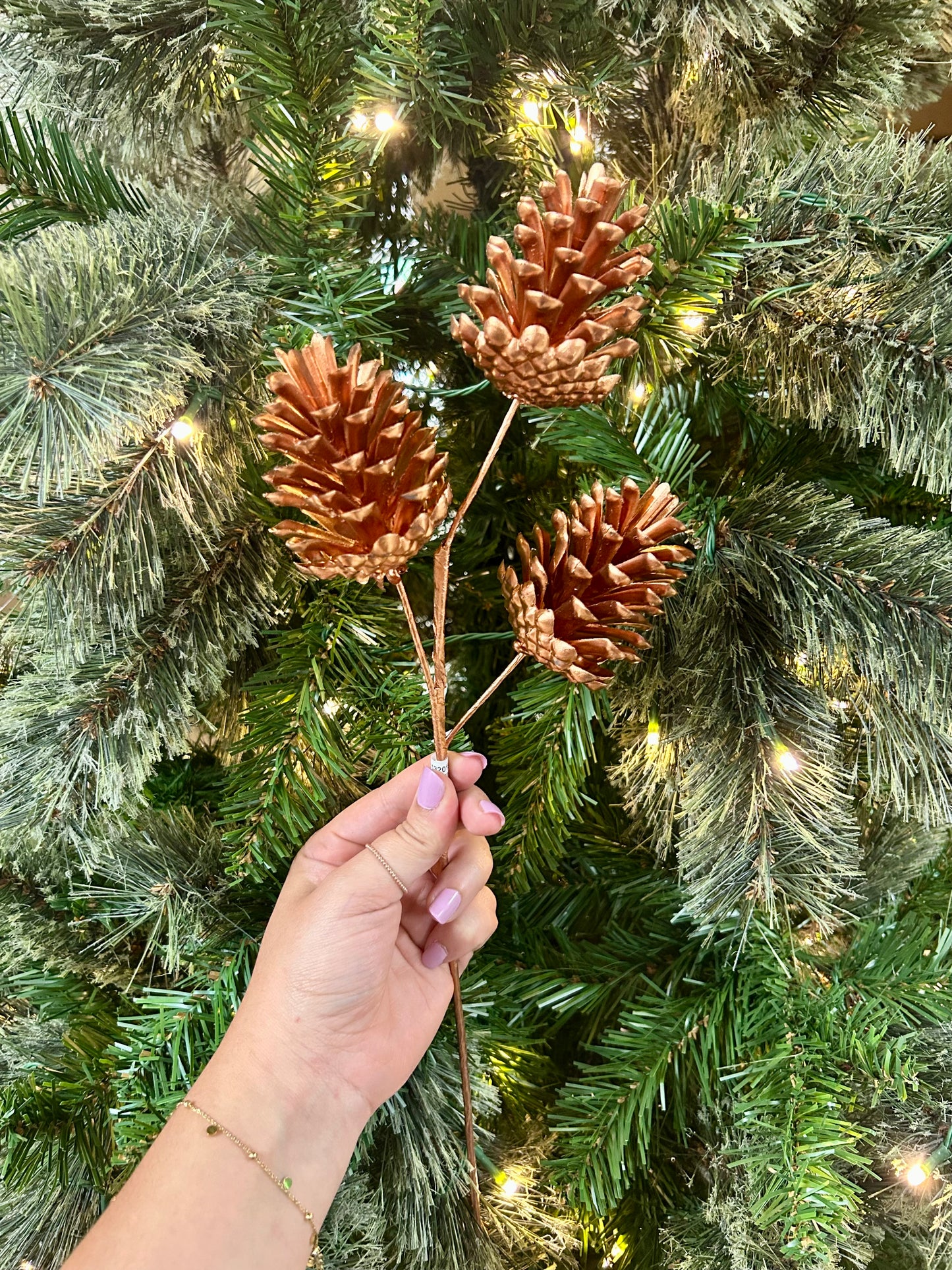 17 Inch Copper Artificial Pinecone Spray