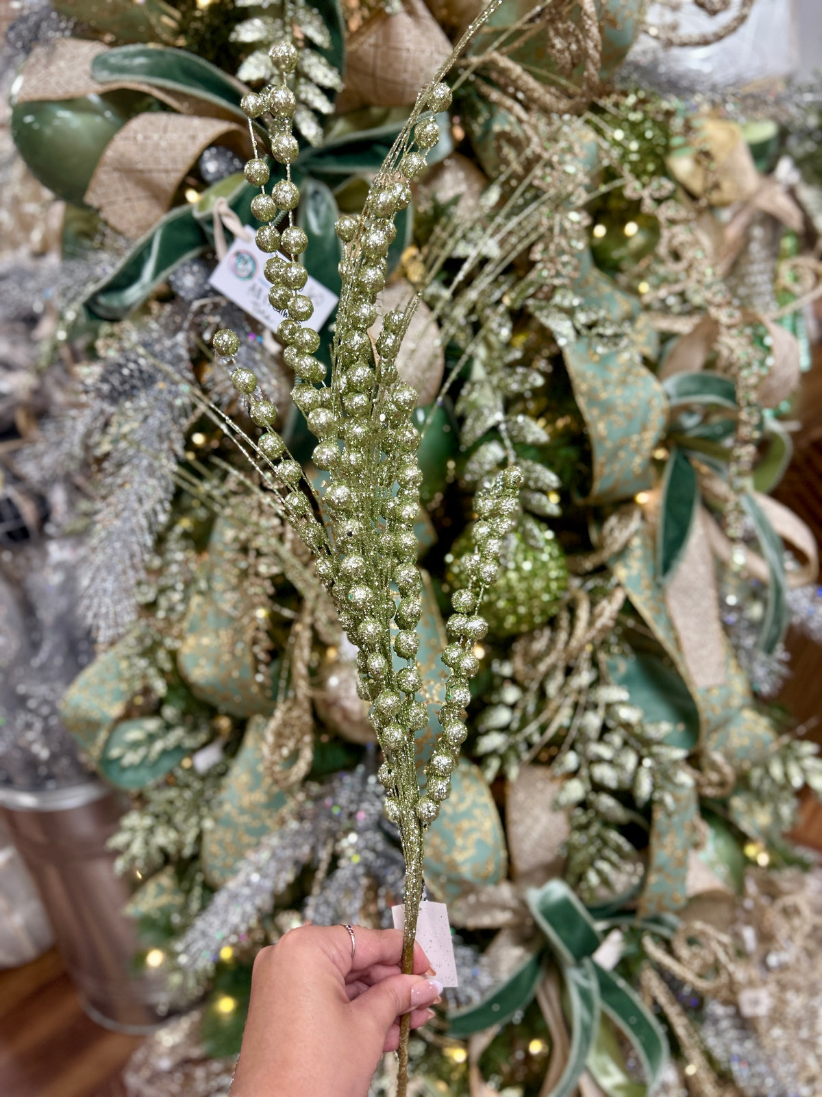 28" Mint Glitter Berry Spray