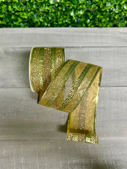 David Christopher's 2.5 Inch By 10 Yard Gold Glitter Edge With Mesh Center Ribbon