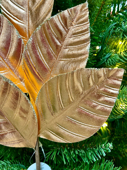 18.25 Inch Copper Wired Metallic Magnolia Leaf Spray