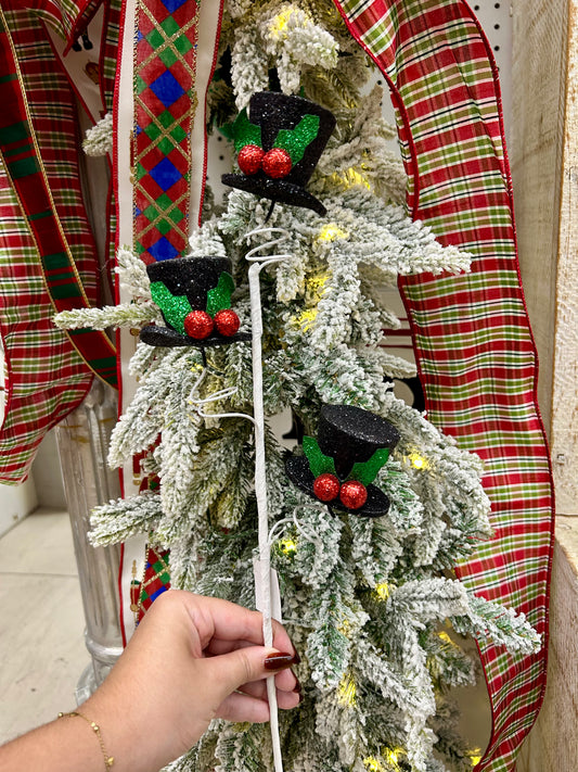 22 Inch Glitter Fabric Top Hat Spray