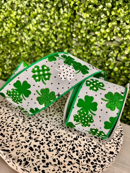 2.5 Inch By 10 Yard Patterned Shamrocks Ribbon