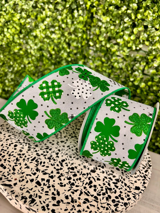 2.5 Inch By 10 Yard Patterned Shamrocks Ribbon