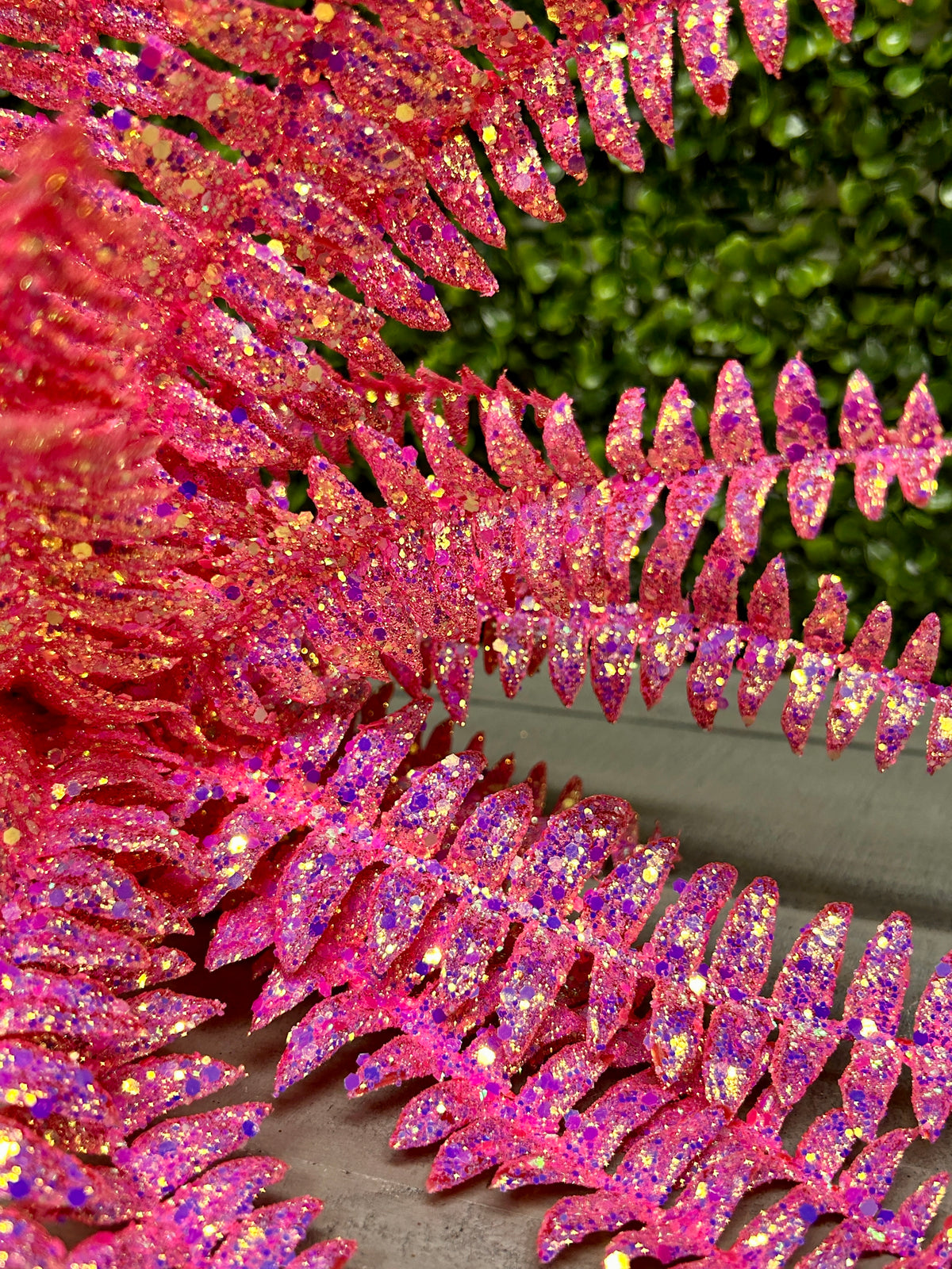18 Inch Pink Glittered Fern Bush