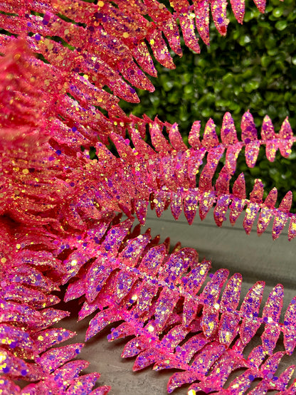 18 Inch Pink Glittered Fern Bush