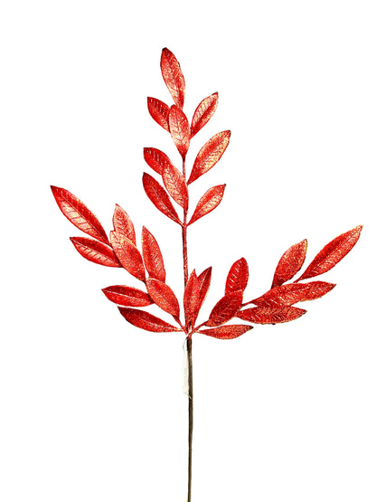 26 Inch Red Metallic Bay Leaf Spray
