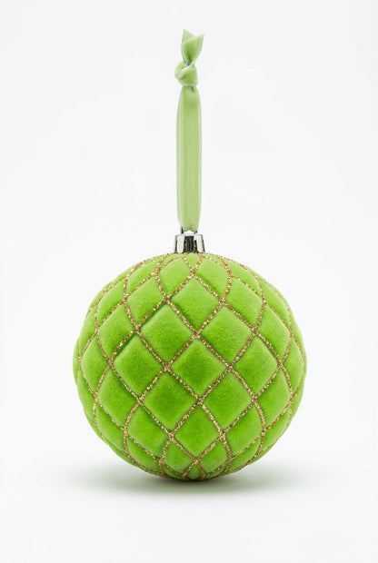 4 Inch Apple Green Flocked Ornament Ball With Glitter