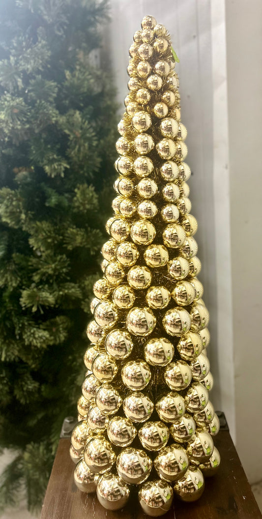 36 Inch VP With Tinsel Ball Cone Tree Champagne