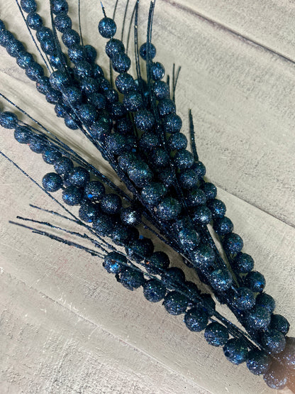 28" Dark Blue Glitter Berry Spray