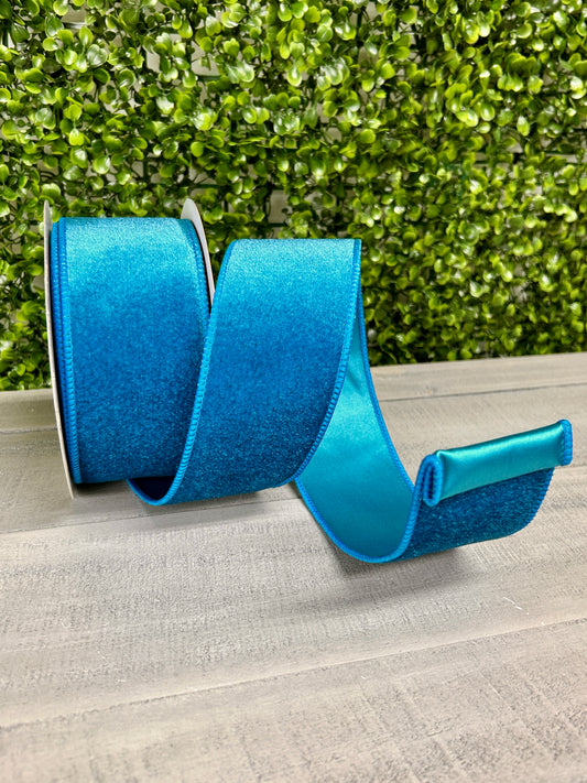 2.5 Inch By 10 Yard Teal Deluxe Velvet With Satin Backing Ribbon