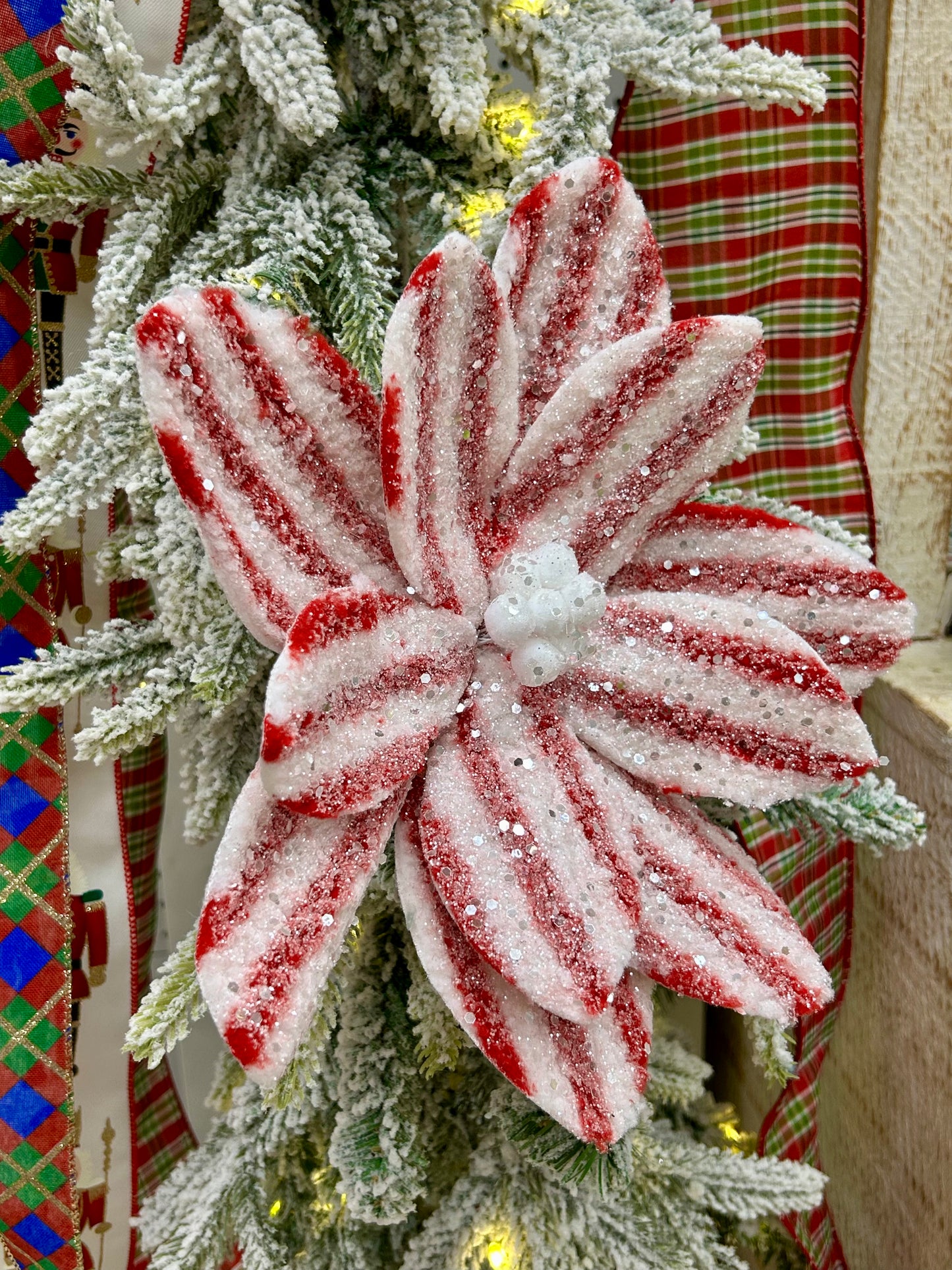 24.75 Inch Red And White Fleece Stripe Poinsettia