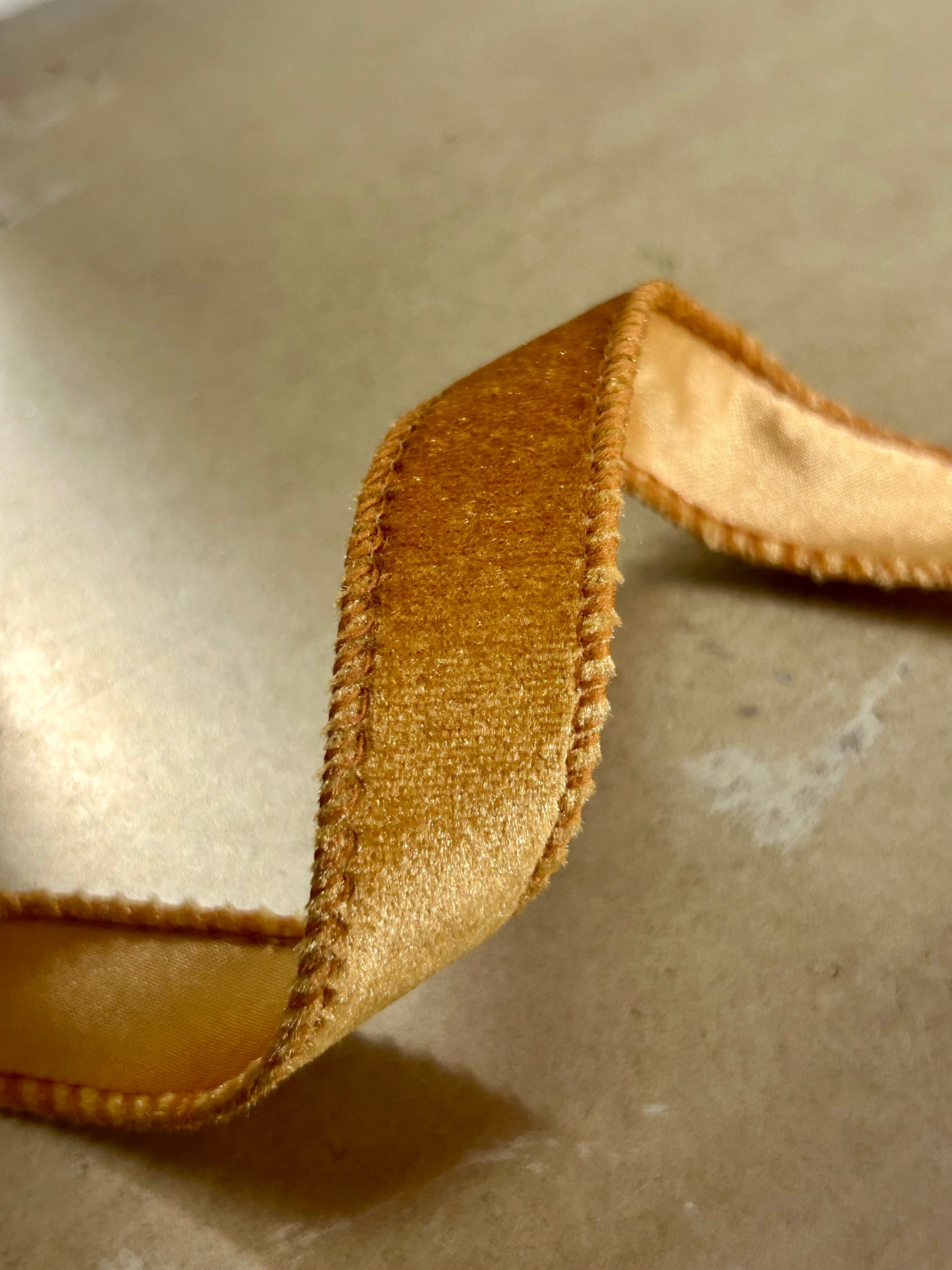 7/8 Inch By 10 Yard Antique Gold Deluxe Velvet With Satin Backing Ribbon