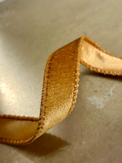 7/8 Inch By 10 Yard Antique Gold Deluxe Velvet With Satin Backing Ribbon