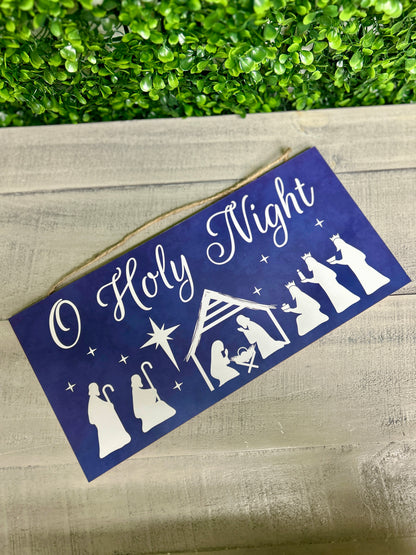 12.5 Inch Navy Blue O Holy Night Wood Sign