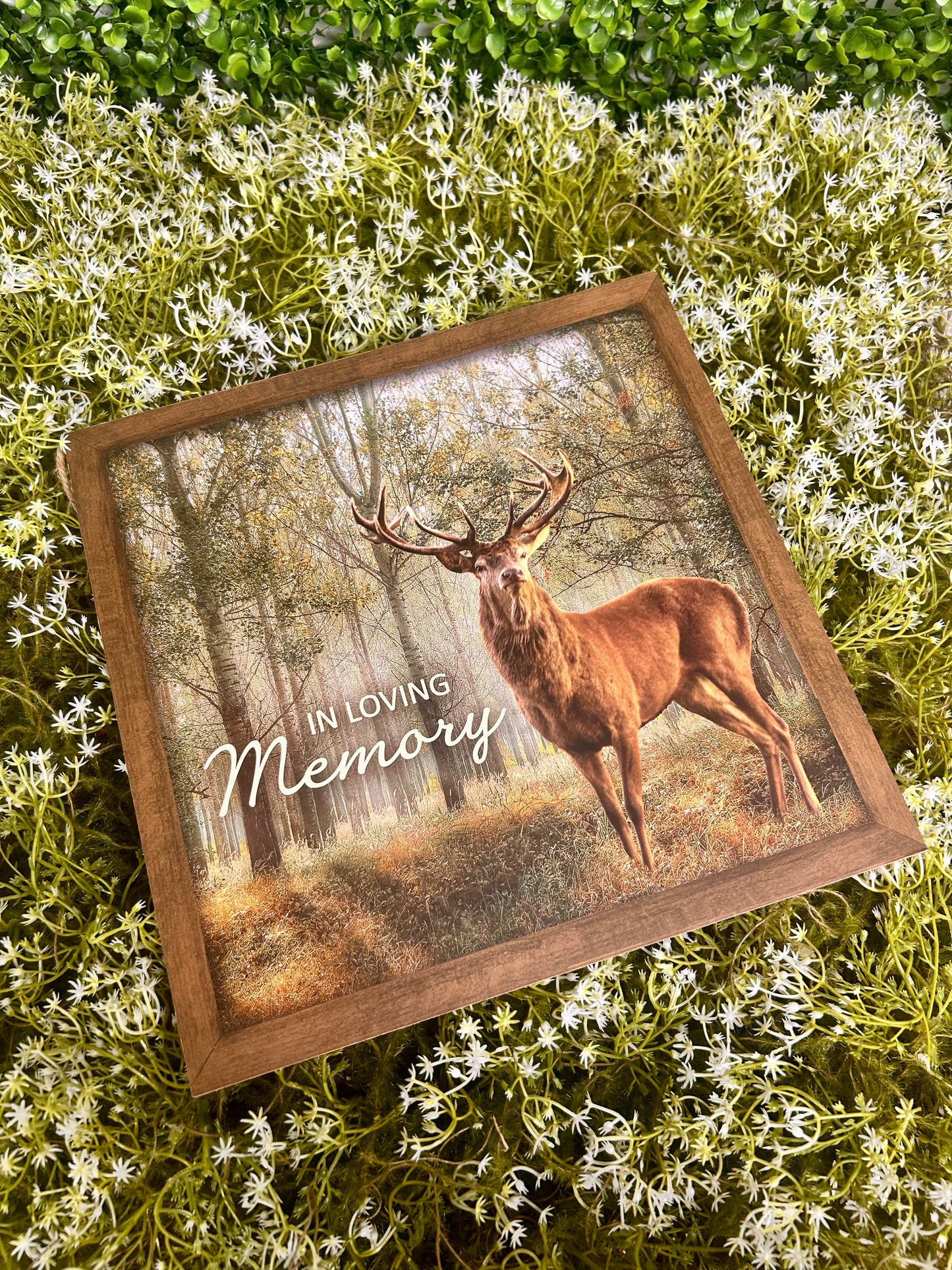 10 Inch In Loving Memory Deer Wood Square Sign