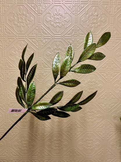 26 Inch Green Metallic Bay Leaf Spray