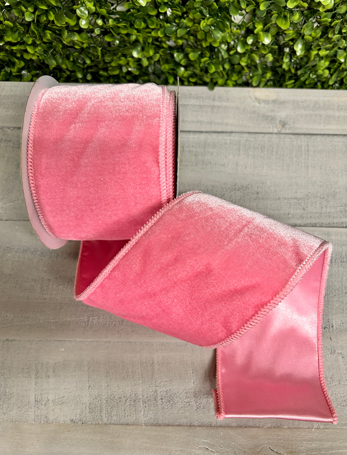 4 Inch By 10 Yard Light Pink Deluxe Velvet With Satin Backing Ribbon
