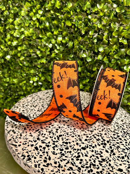 1.5 Inch By 10 Yard Bats On Orange Royal Ribbon