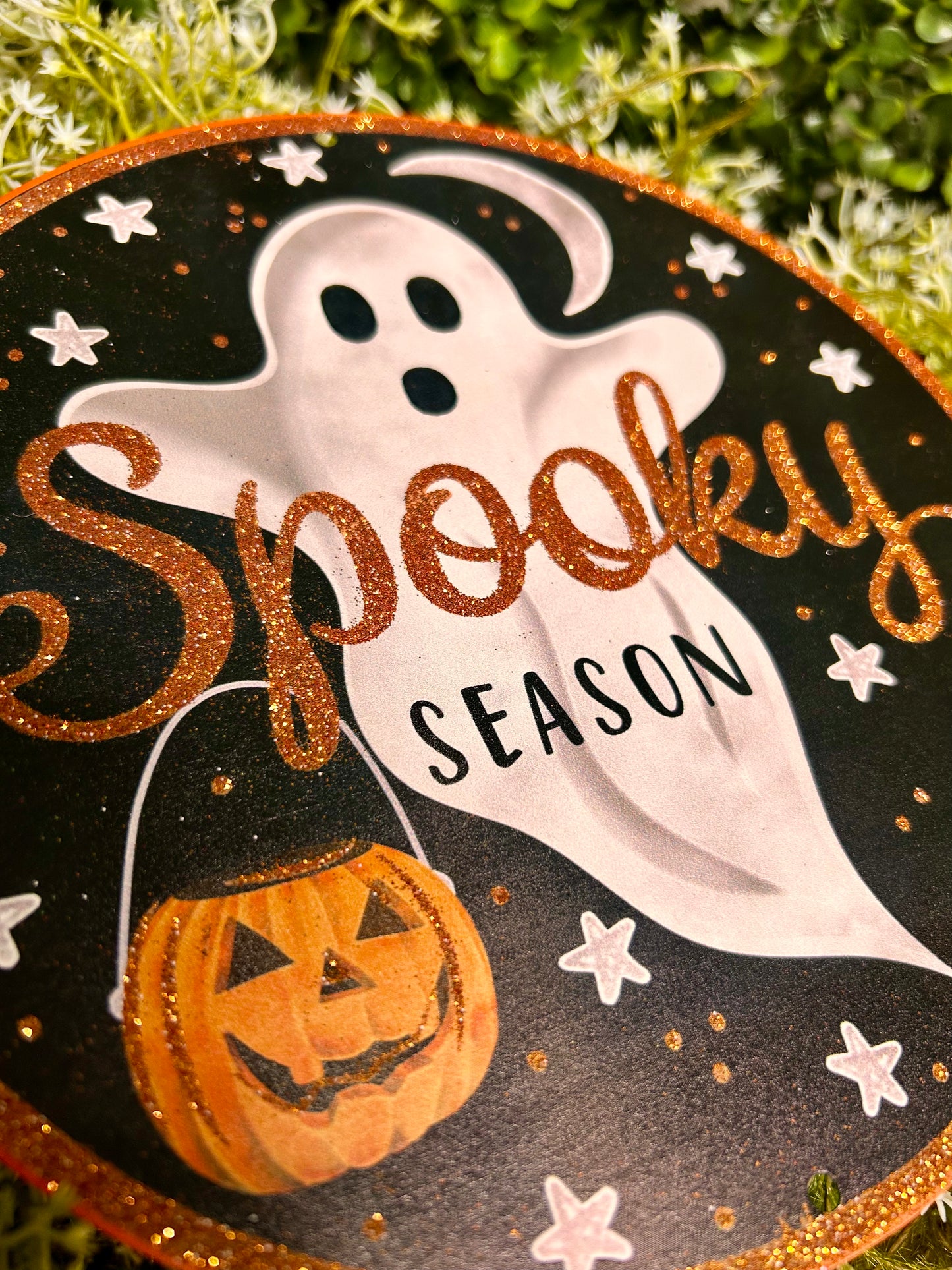 8 Inch Glitter Spooky Ghost Metal Sign