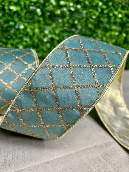 David Christopher's 2.5 Inch By 10 Yard Soft Robins Egg Champagne Glitter Diamond Ribbon