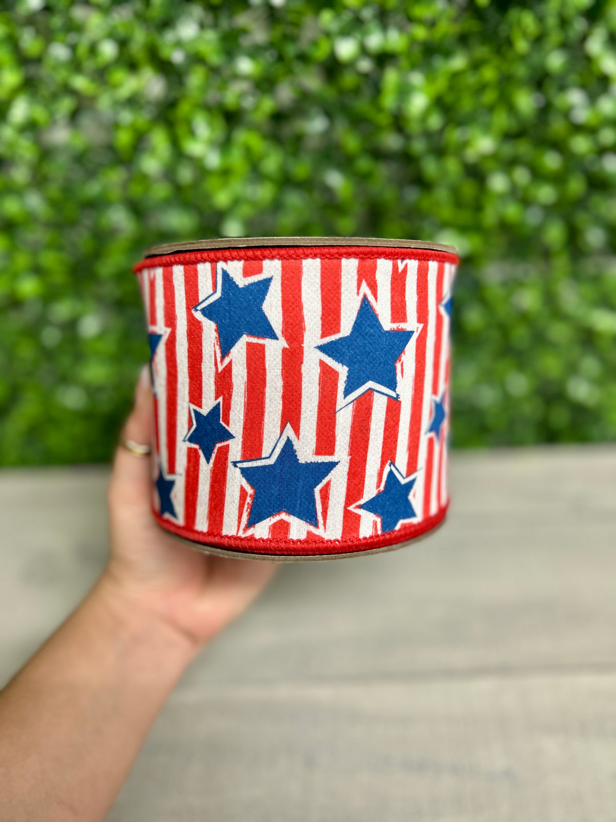 D.Stevens 4 Inch By 10 Yards Red White Blue Stripe With Stars Ribbon