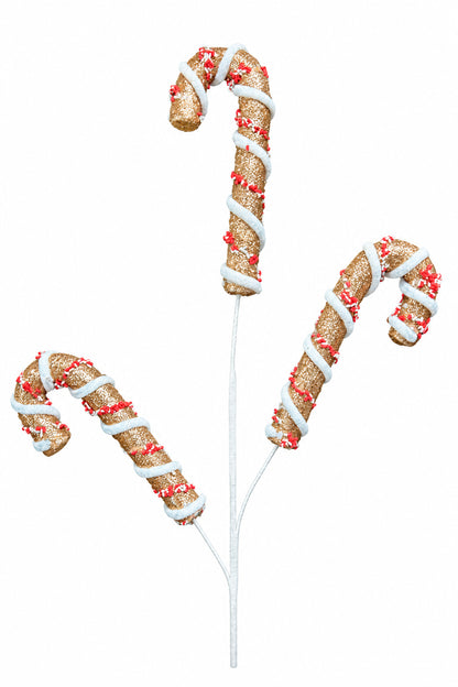 29 Inch Gold Red And White Glitter Candy Cane Spray