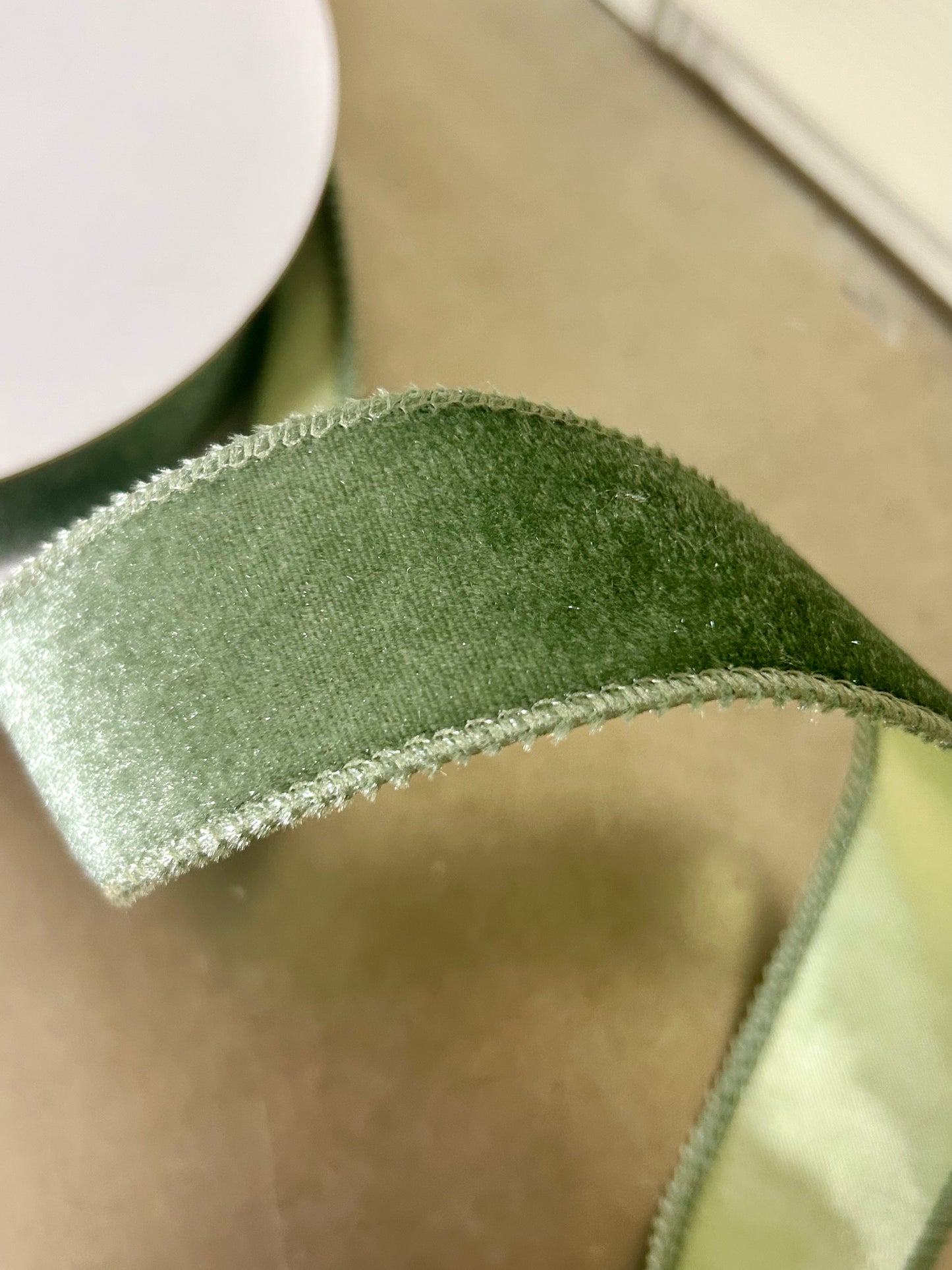 1.5 Inch By 10 Yard Sage Green Deluxe Velvet With Satin Backing Ribbon