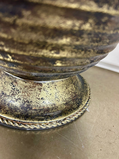 10 Inch Gold And Black Ribbed Metal Urn