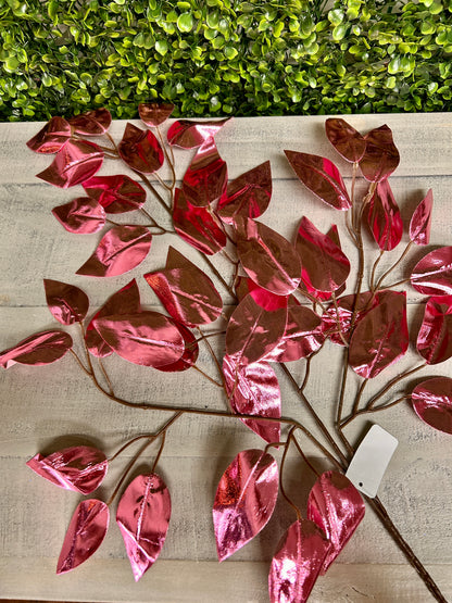 23 Inch Pink Metallic Ficus Spray