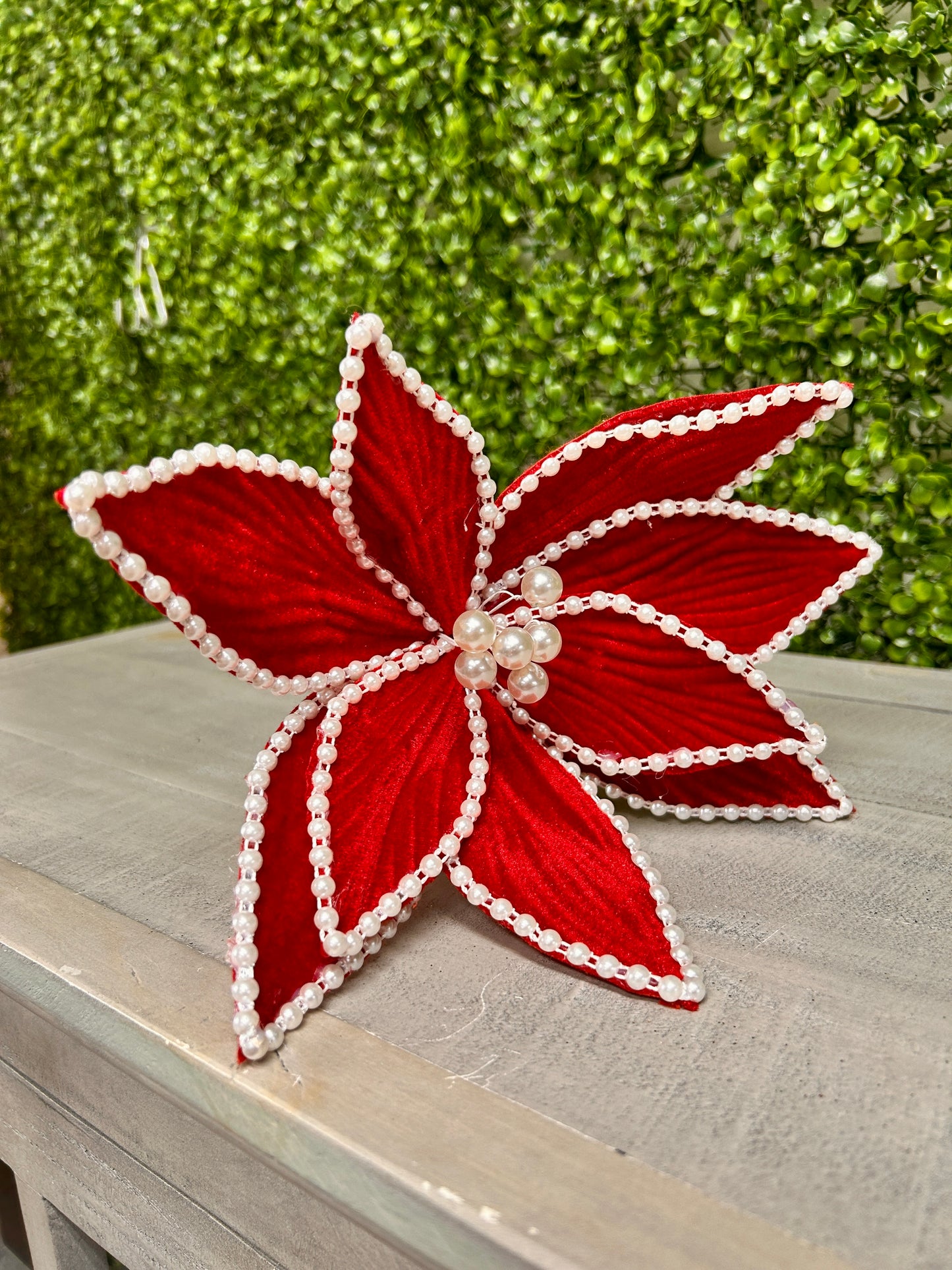 22 Inch Red Velvet Pearl Poinsettia