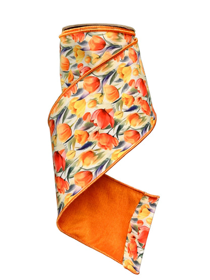 4 Inch By 10 Yard Orange And Yellow Poplin Tulip Ribbon