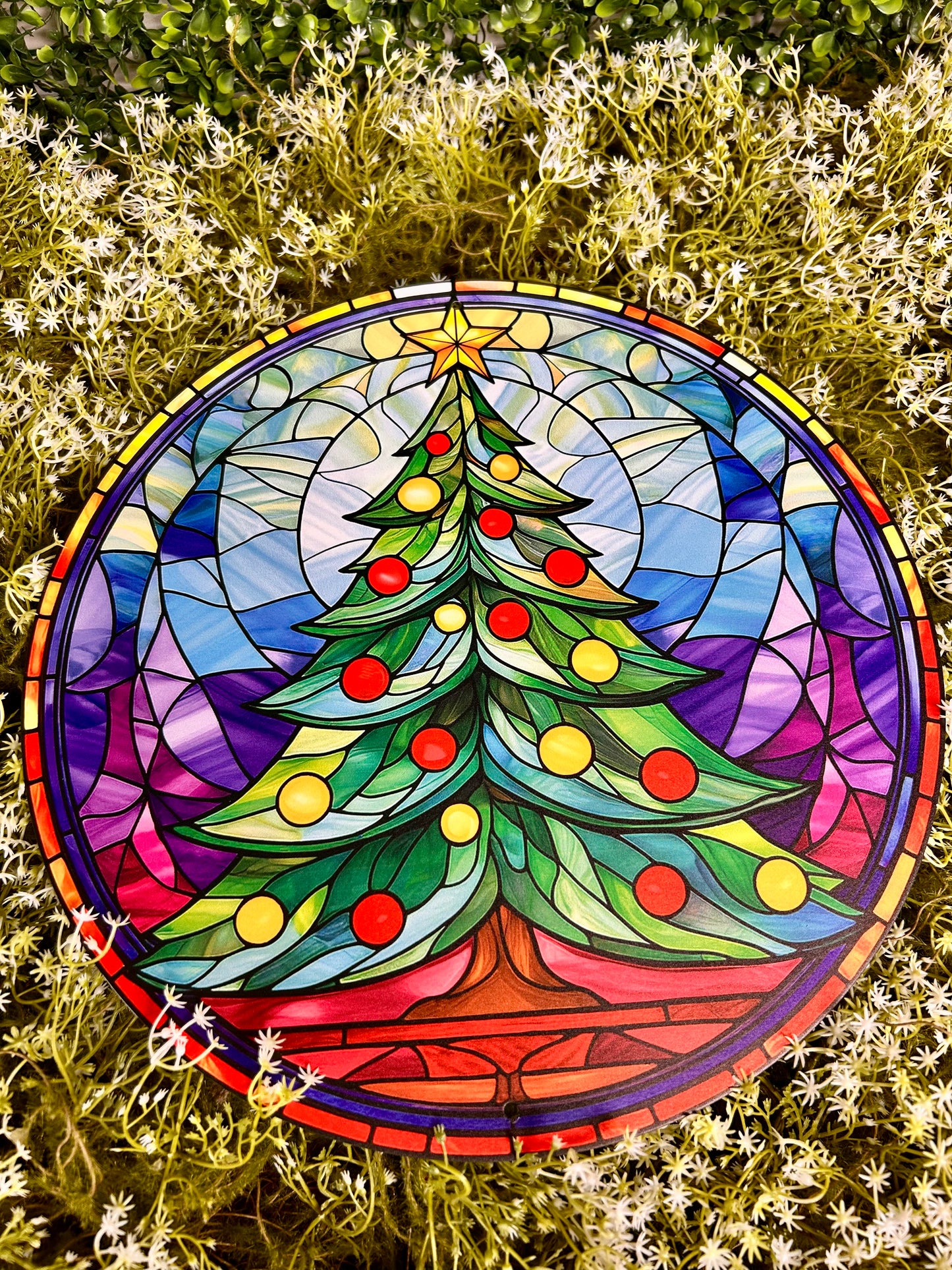 12 Inch Stained Glass Christmas Tree Sign