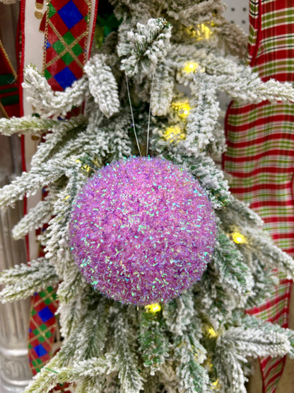 4 Inch Lavender Foil Glitter Ball Ornament